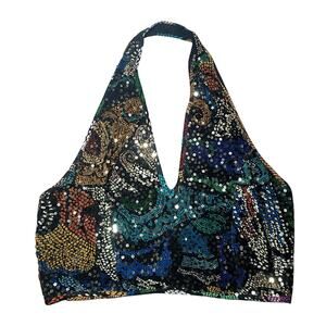 Pallavi Singhee - Multicolored Sparkly Halter Top - Size L